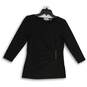 Womens Black Long Sleeve Round Neck Side Ruched Pullover Blouse Top Size XS image number 1