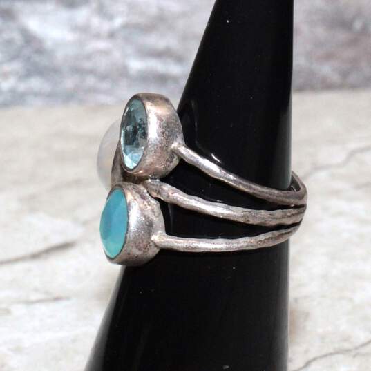 YS Signed Sterling Silver Blue Topaz, Blue Glass, & Faux Moonstone Accent Ring Size 5 - 4.9g image number 3