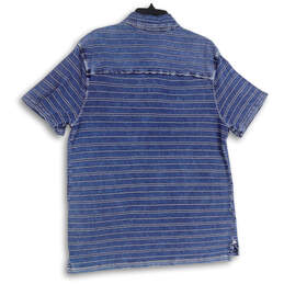 Mens Blue Striped Spread Collar Short Sleeve Polo Shirt Size Large alternative image