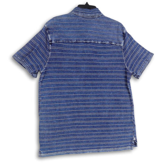 Mens Blue Striped Spread Collar Short Sleeve Polo Shirt Size Large image number 2