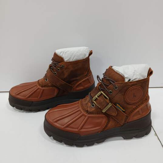 Polo Ralph Lauren Brown Leather Steel Toed Oslo Low BT WP Boots Size 7D NWT image number 2