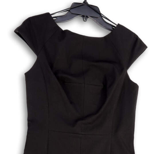 Womens Black Front Slit Cap Sleeve Back Zip Knee Length Sheath Dress Size 8 image number 3
