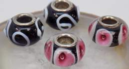 925 Black, White & Pink Art Glass Charm Lot