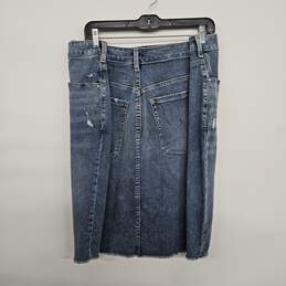 Blue Denim Distressed Fringe Midi Jean Skirt alternative image