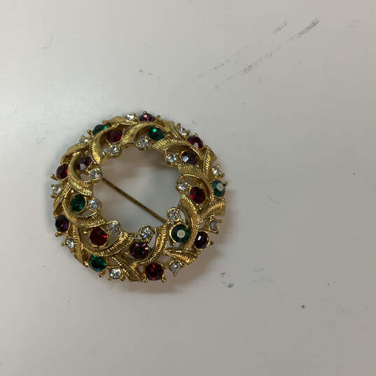Designer Swarovski Gold-Tone Multicolor Crystal Cut Stone Brooch Pin image number 1