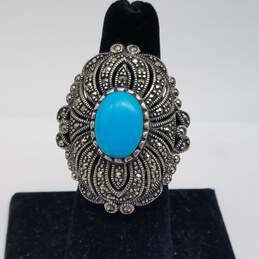 Vintage Sterling Silver Turquoise Like Marcasite Sz 8 Ring 13.0g