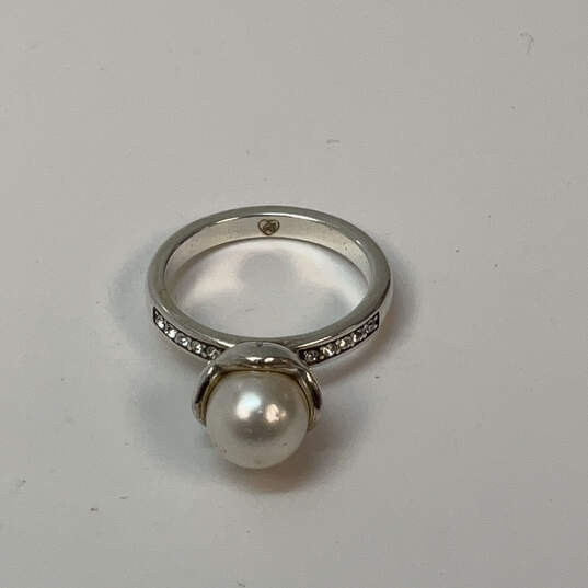 Designer Brighton Silver-Tone Peace Pearl Stone Modern Band Rings image number 4