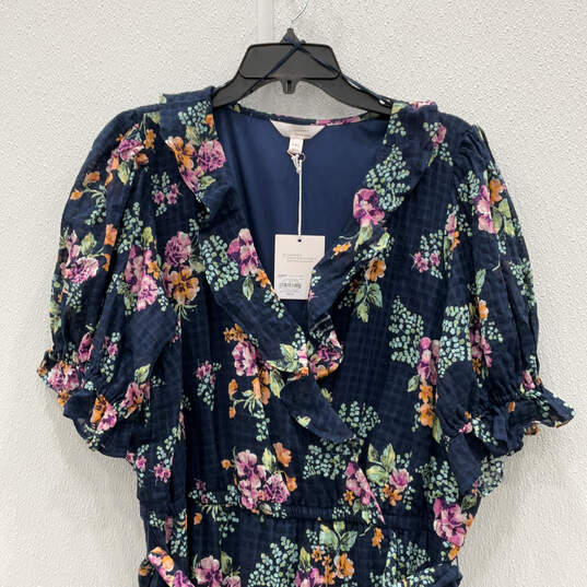 NWT Womens Blue Floral Belted Short Sleeve V-Neck Ruffled Wrap Dress Sz XXL image number 3