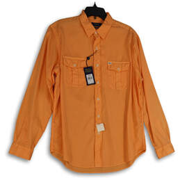 NWT Womens Orange Long Sleeve Collar Beach Twill Button-Up Shirt Size Large