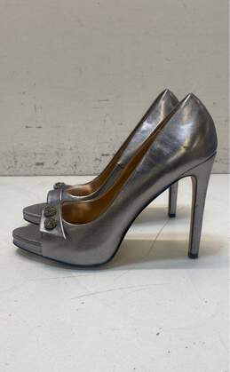 Badgley Mischka Simba II Leather Heels Silver 7.5 alternative image