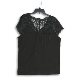 Womens Black Lace Floral Short Sleeve V-Neck Pullover Blouse Top Size 1 alternative image