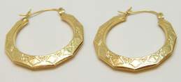14K Yellow Gold Stamped Puffed Geometric Hoop Earrings 3.7g