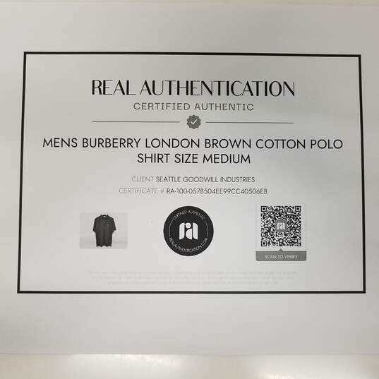 Burberry London Brown Cotton Polo Shirt Men's Size M image number 5