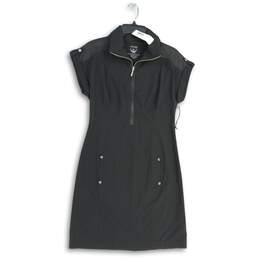 Zenergy By Chico's Womens Black Roll Tab Sleeve Half Zip Shift Dress Size 0