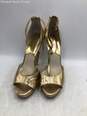 Michael Kors Womens Gold Leather Peep Toe Stiletto Platform Heels Size 8.5M image number 4
