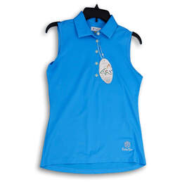 NWT Womens Blue Sleeveless Spread Collar Fishing T-Shirt Size Small