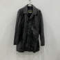 Mens Black Leather Long Sleeve Collared Front Button Coat Size Large image number 1