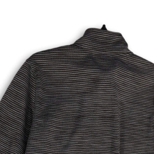 Mens Gray Black Striped 1/4 Zip Long Sleeve Pocket Athletic T-Shirt Size M image number 4