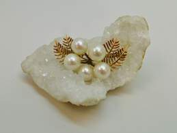 Vintage 14K Yellow Gold Pearl Floral Brooch 6.5g alternative image