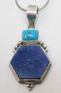 SJ Sajen 925 Faux Turquoise & Lapis Lazuli Geometric Granulated Pendant Snake Chain Necklace 14.3g image number 3