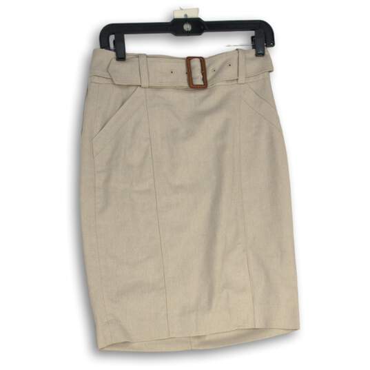 The Limited Womens Tan Flat Front Belted Knee Length Straight & Pencil Skirt 2 image number 1