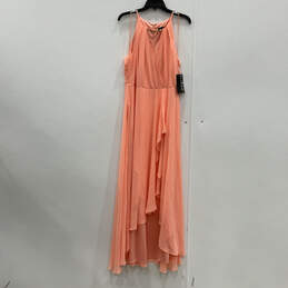 NWT Womens Pink Keyhole Neck Asymmetrical Hem Back Zip Maxi Dress Size 10