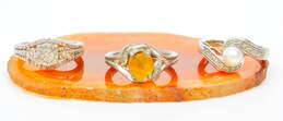 Contemporary Sterling Silver Diamond Accent Citrine & Pearl Rings 11.0g