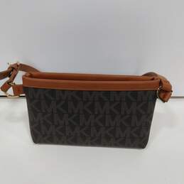 Womens Brown Tan Leather Monogram Zipper Adjustable Strap Waist Belt Bag