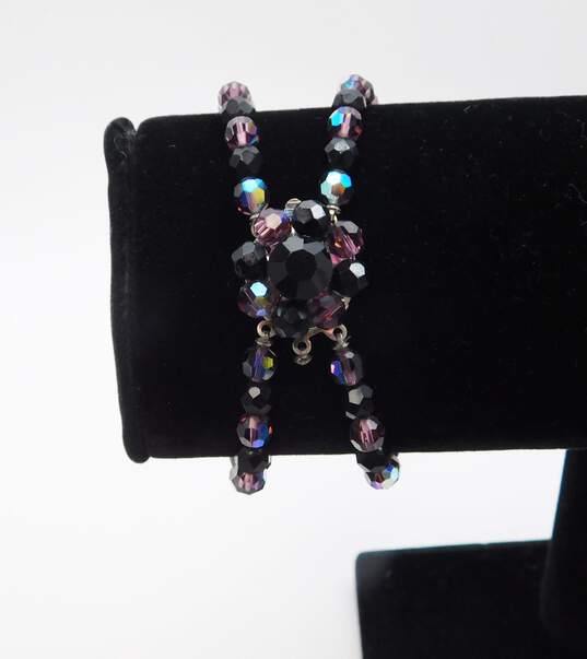 Vintage Icy Aurora Borealis & Black Beaded Multi Strand Necklace & Bracelet 63.5g image number 3