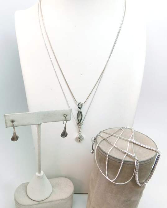 925 Sterling Silver CZ Earrings Pendant Necklaces & Bracelets 15.4g image number 1