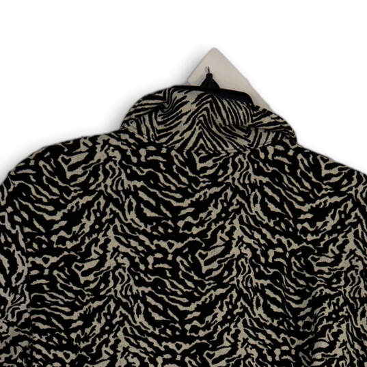 Womens Black White Animal Print Spread Collar Button Front Jacket Size XL image number 2