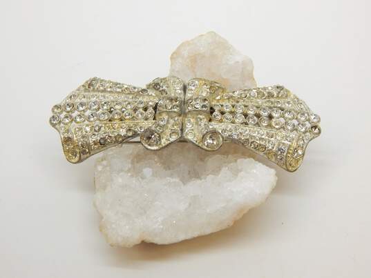 Vintage Coro Duette Icy Rhinestone & Silver Tone Convertible Brooch 24.1g image number 2