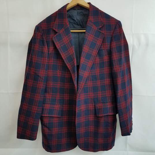 Pendleton red and navy plaid wool blazer image number 1