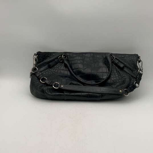 Womens Black Alligator Skin Leather Madison Sophia Double Handle Satchel Bag image number 2
