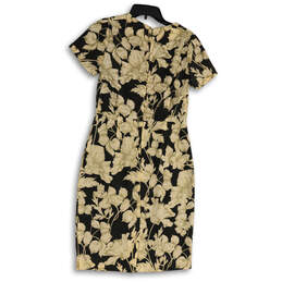 Womens Black Floral Square Neck Short Sleeve Back Zip Sheath Dress Size 6 alternative image