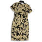 Womens Black Floral Square Neck Short Sleeve Back Zip Sheath Dress Size 6 image number 2