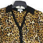 Womens Black Brown Cheetah Print Spread Collar Button Front Blouse Top Size S/P image number 3