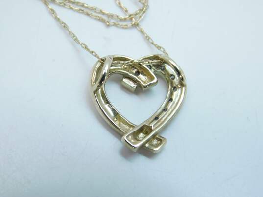 10K Yellow Gold Diamond Accent Ribbon Heart Pendant Necklace 1.5g image number 4