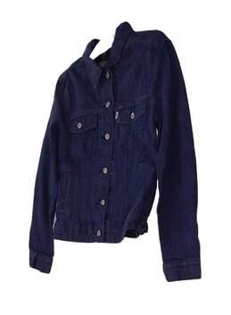 Womens Blue Denim Long Sleeve Collared Pockets Button Front Jean Jacket Small alternative image
