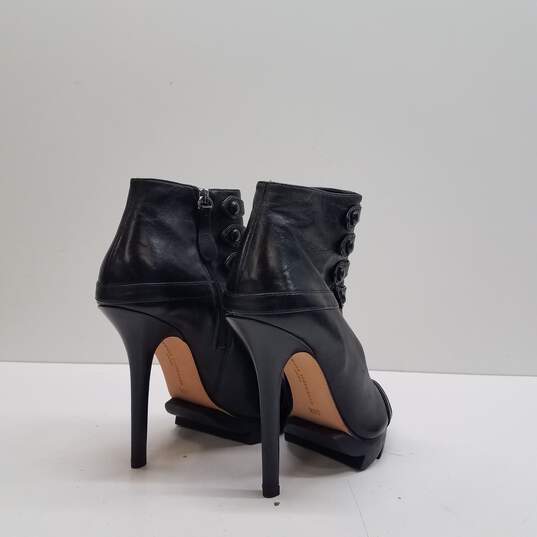 Camilla Skovgaard Button Up Peep Toe Black Leather Ankle Zip Heel Boots Size 36.5 B image number 4