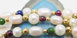 Vintage 14K Yellow Gold Pearl & Colorful Beaded Necklace 16.8g alternative image