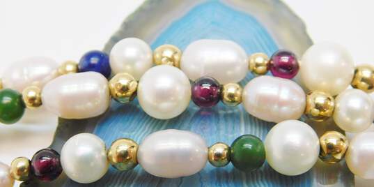 Vintage 14K Yellow Gold Pearl & Colorful Beaded Necklace 16.8g image number 2