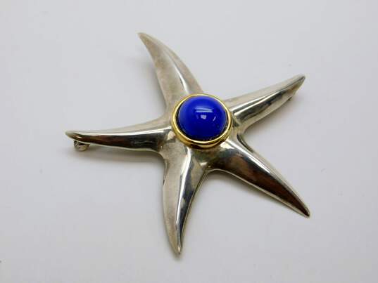 Tiffany & Co 925 & 18K Gold Accented Lapis Lazuli Cabochon Sea Star Brooch 10.9g image number 1