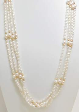 14k Yellow Gold Pearl & Ball Bead 4 Strand Necklace 49.5g