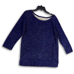 Womens Blue Round Neck 3/4 Sleeve Regular Fit Pullover Sweater Top Size S