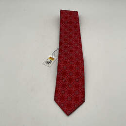 NWT Mens Red Silk  Four-In-Hand Geometric Pointed Designer Neck Tie