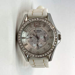 Designer Fossil ES2344 White Strap Rhinestone Analog Dial Quartz Wristwatch