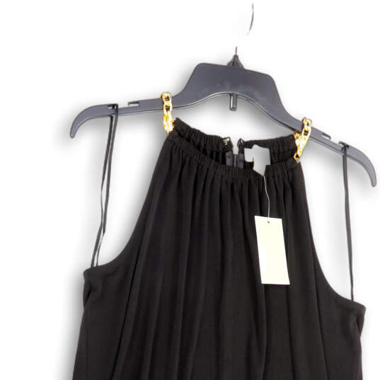 NWT Womens Black Round Neck Pleated Back Zip Shift Dress Size Large image number 3