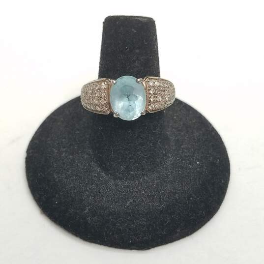 C.A. Sterling Silver Melee Diamond Aquamarine Sz 6.75 Ring 6.4g image number 1