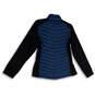 Womens Blue Black Mock Neck Long Sleeve Full-Zip Puffer Jacket Size Small image number 2